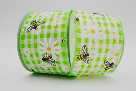 Cinta de cuadros de tejido liso_verde primavera y verano abejas